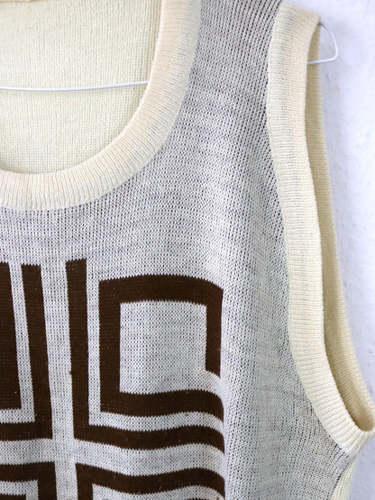 Vintage 80er 90er Pullunder Top Strick beige braun L