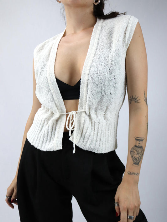 Vintage 80er 90er Strickweste Weste Creme top ärmellos 40