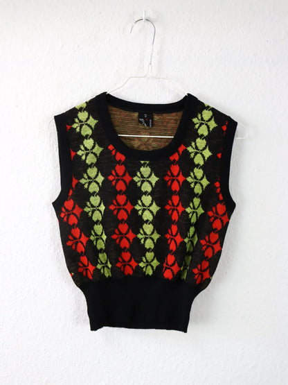 Vintage 80er 90er SUPERB Top Strick Pullunder Crop bauchfrei crazy pattern M
