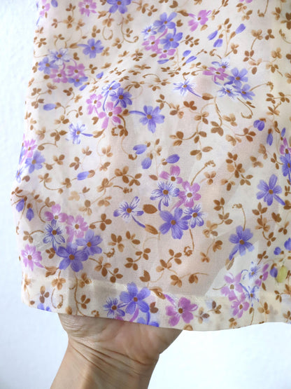 Vintage 80er 90er Bluse langarm Blumenmuster Rüschen leicht transparent  40