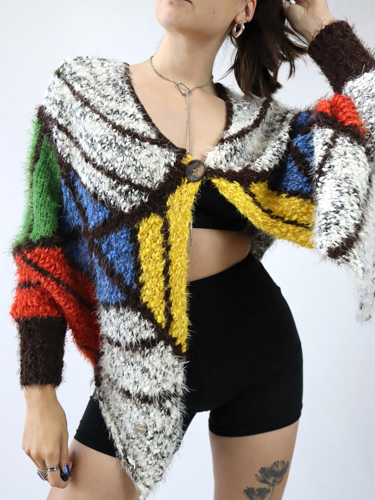 Vintage 80er 90er Cardigan Strickjacke asymmetrisch bunt M