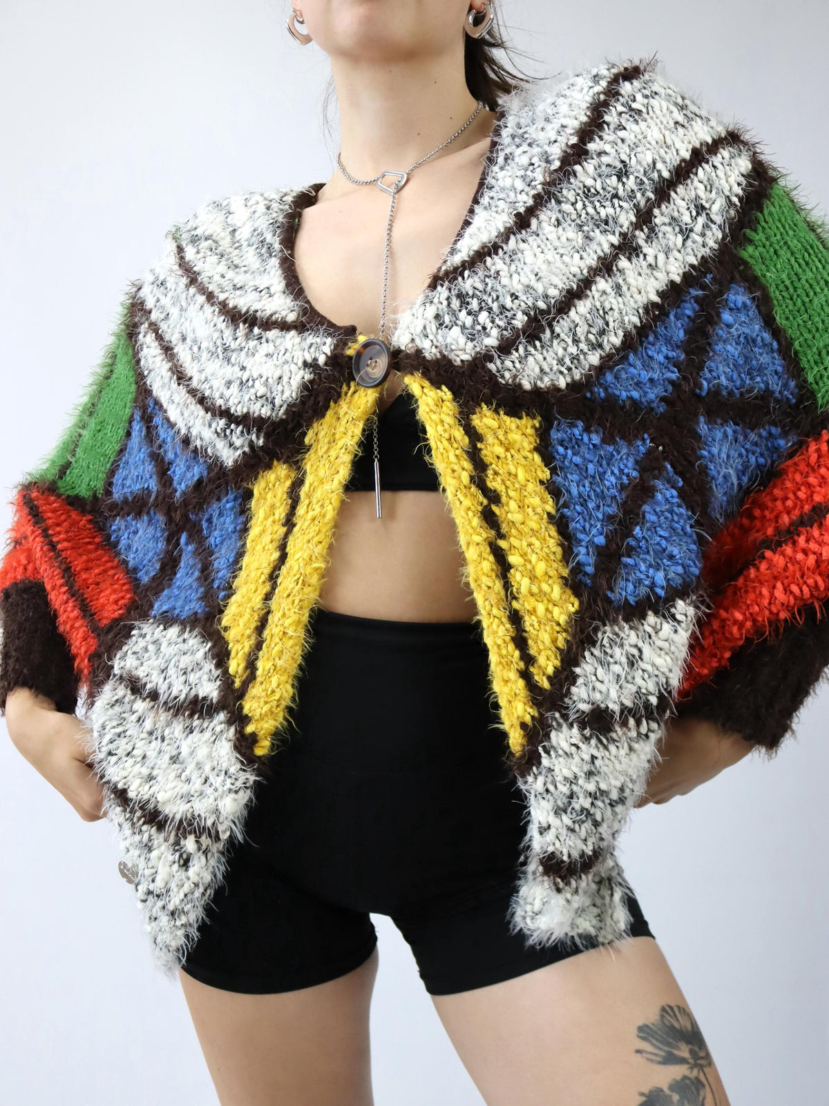 Vintage 80er 90er Cardigan Strickjacke asymmetrisch bunt M