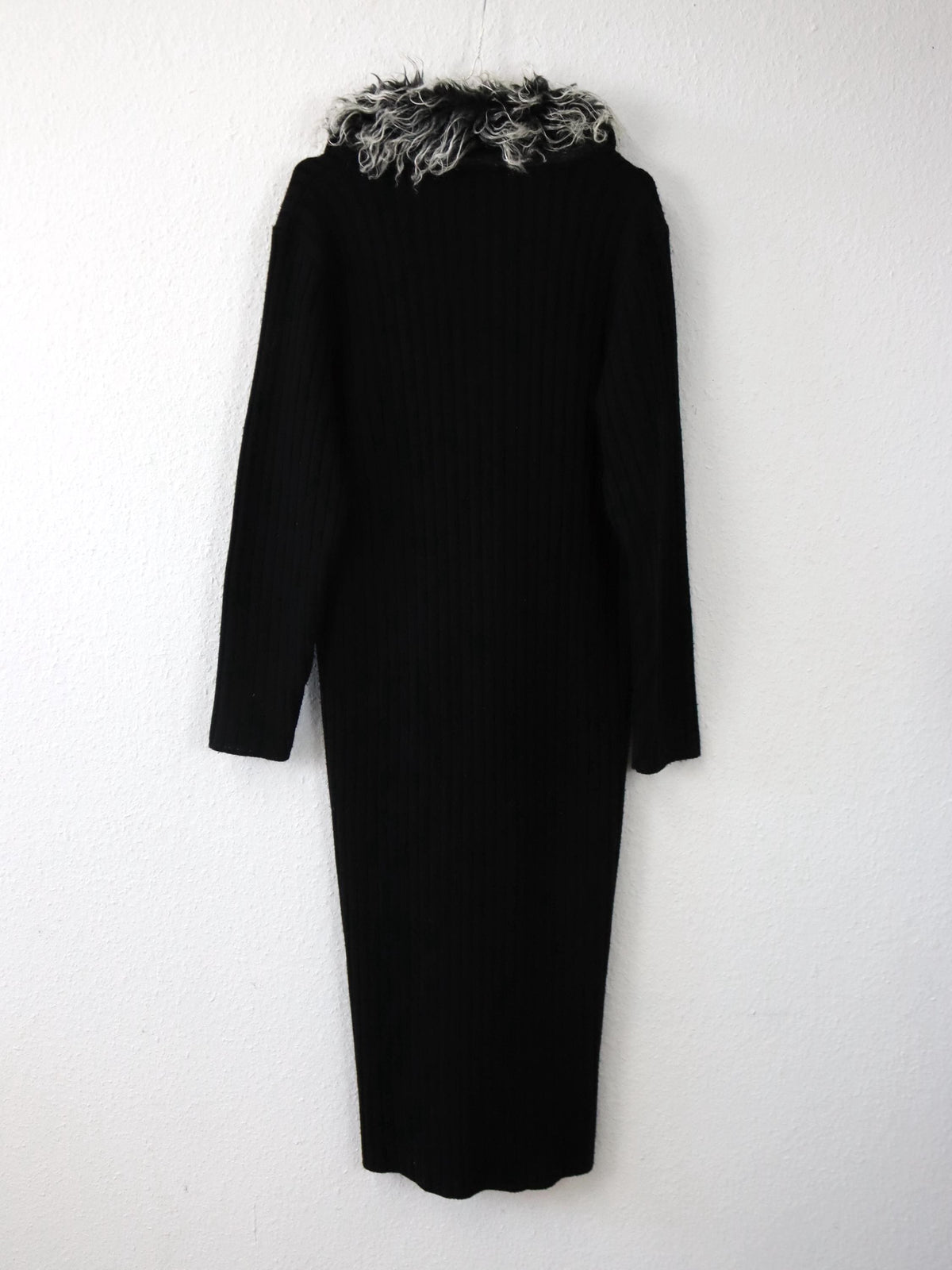 Vintage 80er 90er YOUNG FASHION Cardigan lang mantel Kragen schwarz grau 38/40