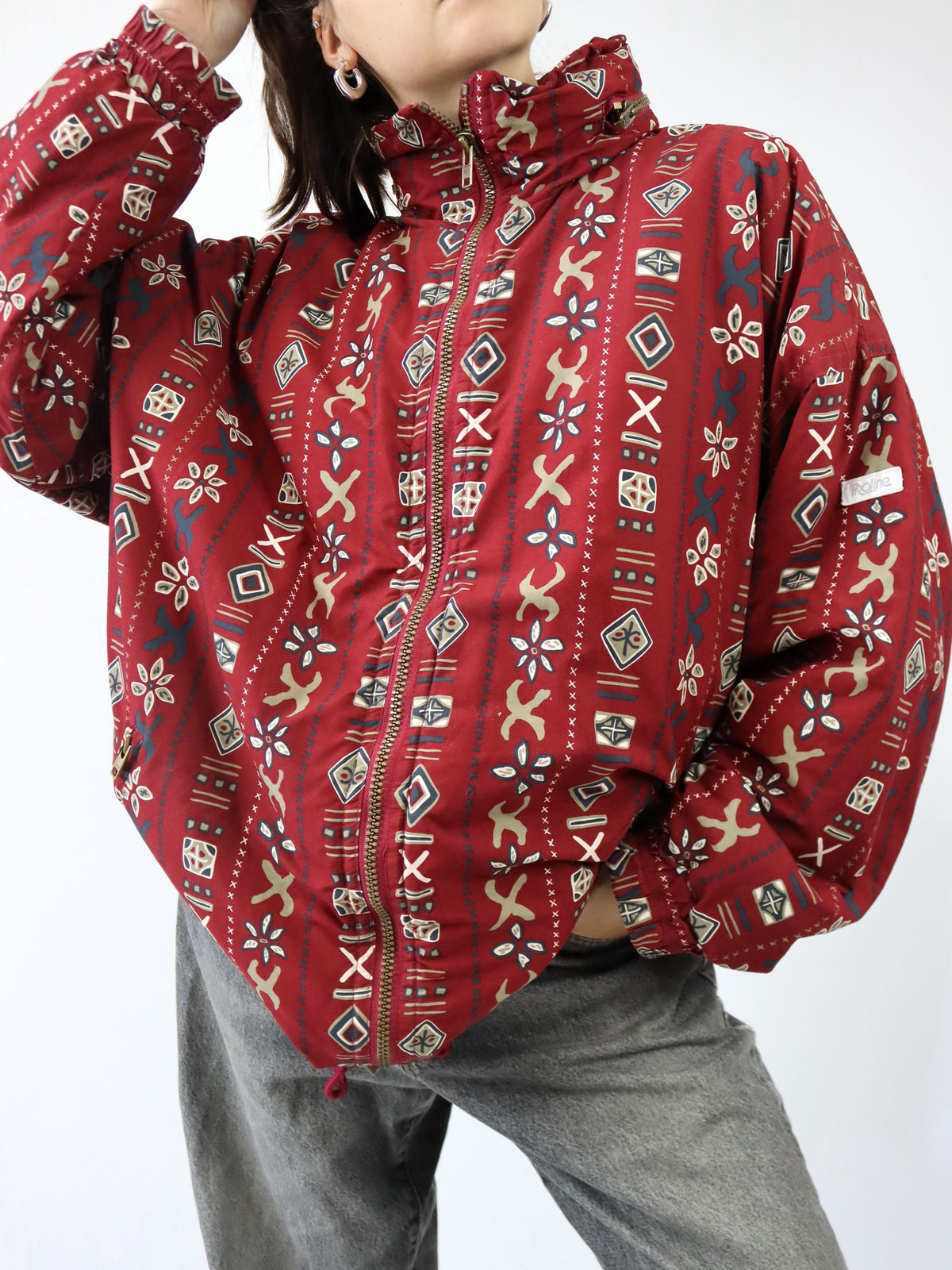 Vintage 80er 90er PROLINE Winterjacke Jacke gefüttert crazy pattern rot XL