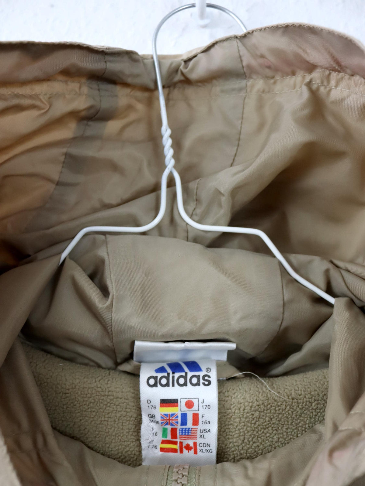 Vintage 80er 90er ADIDAS Windbreaker Überziehjacke Jacke Fleece Kapuze beige 176 S/M