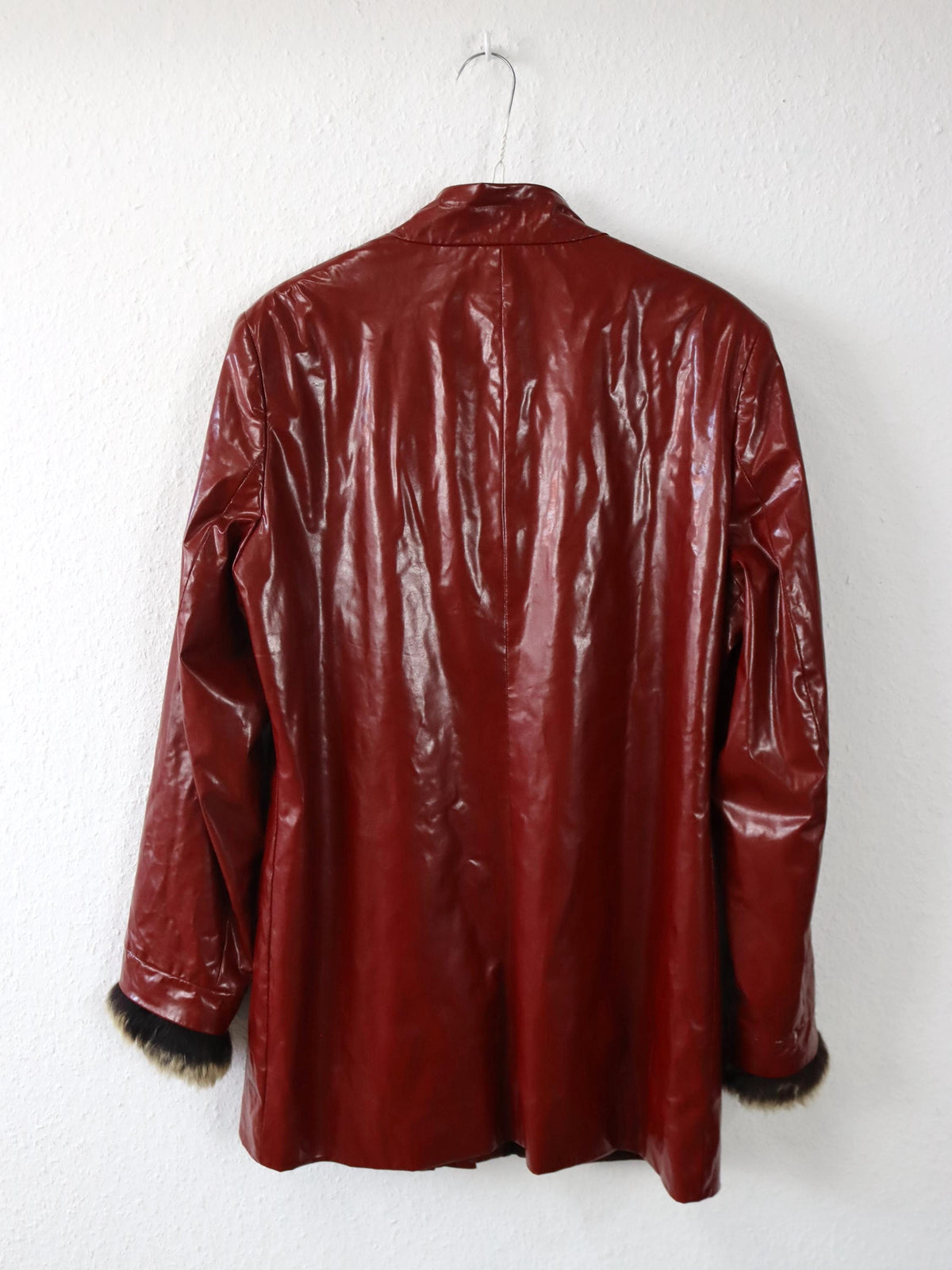 Vintage 80er 90er KALB Kunstlederjacke Jacke Mantel rot abnehmbares Lammfell 40