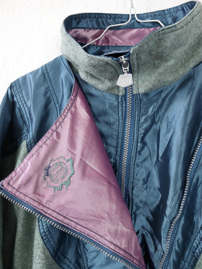 Vintage 80er 90er AMERICAN Fleecepullover Pullover blau altrosa Stehkragen Stickerei M/L