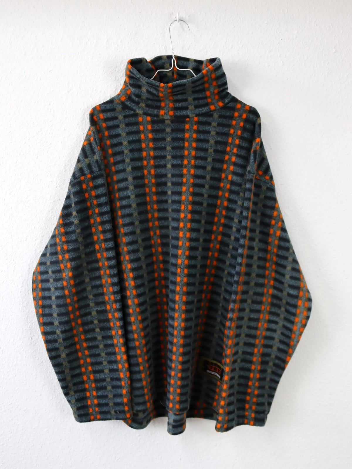 Vintage 80er 90er RODEO Fleecepullover Stehkragen crazy pattern orange grau L