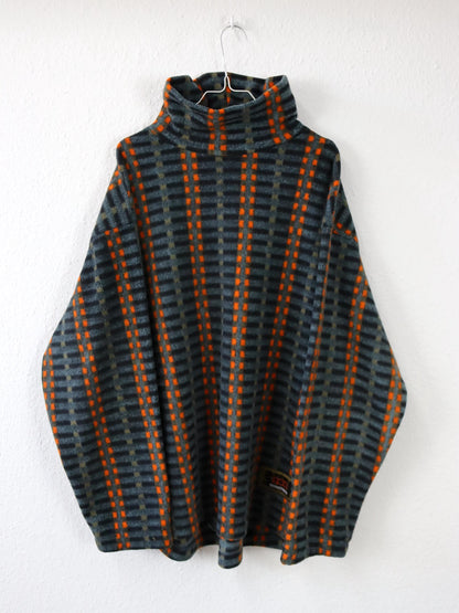 Vintage 80er 90er RODEO Fleecepullover Stehkragen crazy pattern orange grau L