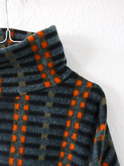 Vintage 80er 90er RODEO Fleecepullover Stehkragen crazy pattern orange grau L