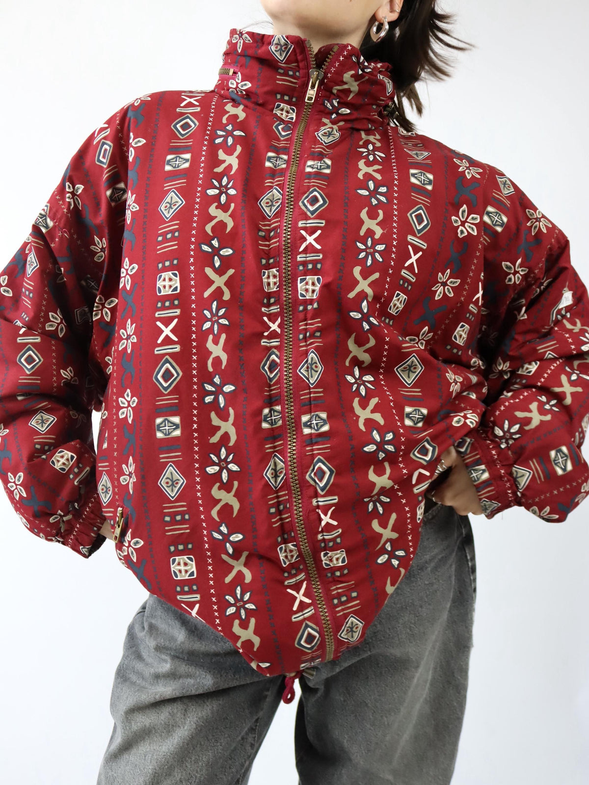 Vintage 80er 90er PROLINE Winterjacke Jacke gefüttert crazy pattern rot XL