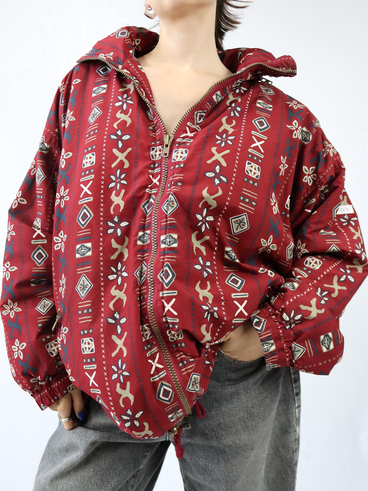 Vintage 80er 90er PROLINE Winterjacke Jacke gefüttert crazy pattern rot XL