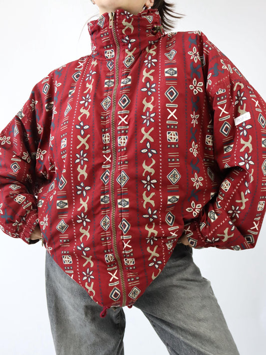 Vintage 80er 90er PROLINE Winterjacke Jacke gefüttert crazy pattern rot XL