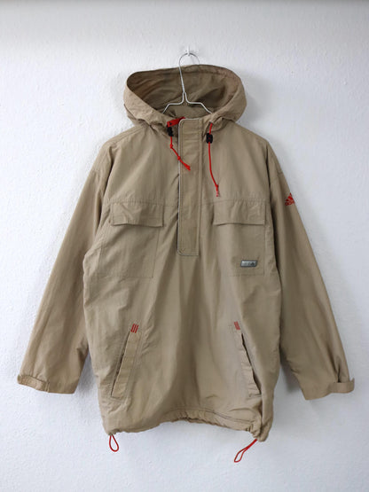 Vintage 80er 90er ADIDAS Windbreaker Überziehjacke Jacke Fleece Kapuze beige 176 S/M