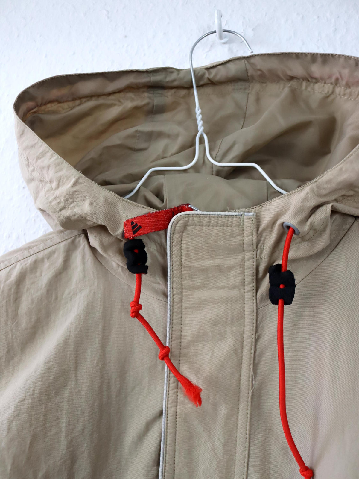 Vintage 80er 90er ADIDAS Windbreaker Überziehjacke Jacke Fleece Kapuze beige 176 S/M