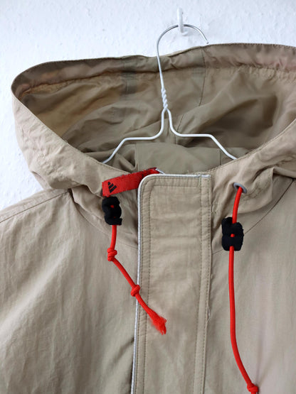 Vintage 80er 90er ADIDAS Windbreaker Überziehjacke Jacke Fleece Kapuze beige 176 S/M