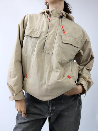 Vintage 80er 90er ADIDAS Windbreaker Überziehjacke Jacke Fleece Kapuze beige 176 S/M