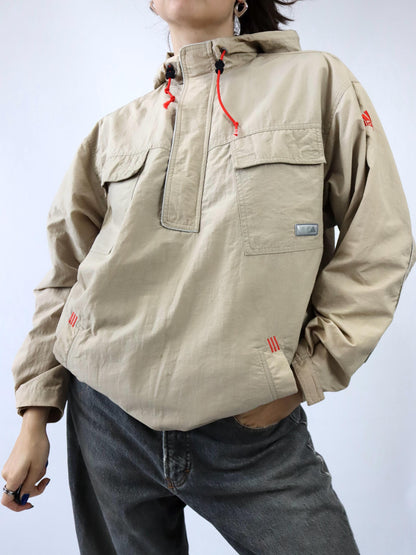 Vintage 80er 90er ADIDAS Windbreaker Überziehjacke Jacke Fleece Kapuze beige 176 S/M