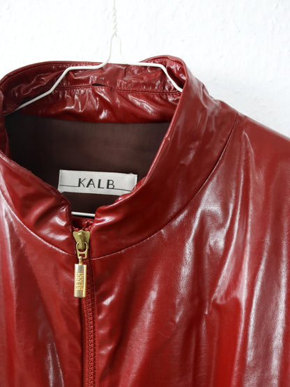 Vintage 80er 90er KALB Kunstlederjacke Jacke Mantel rot abnehmbares Lammfell 40