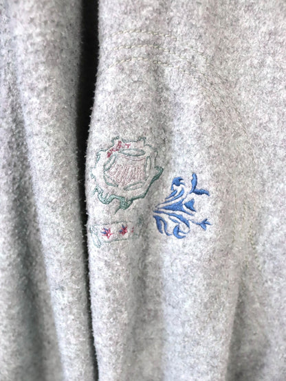 Vintage 80er 90er AMERICAN Fleecepullover Pullover blau altrosa Stehkragen Stickerei M/L