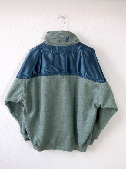 Vintage 80er 90er AMERICAN Fleecepullover Pullover blau altrosa Stehkragen Stickerei M/L