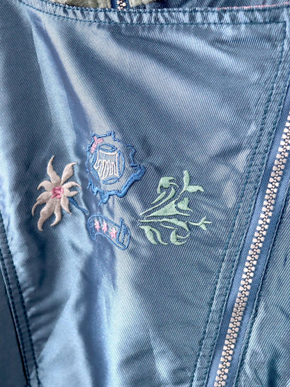 Vintage 80er 90er AMERICAN Fleecepullover Pullover blau altrosa Stehkragen Stickerei M/L