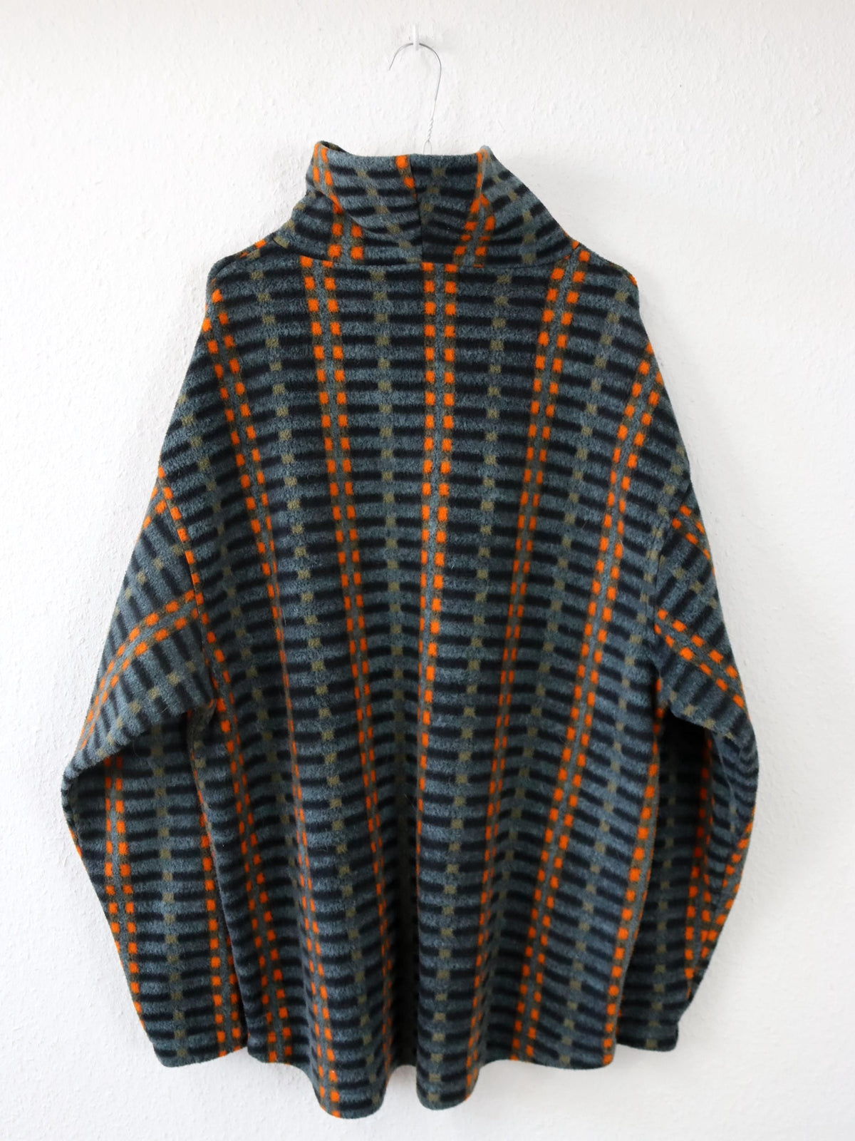 Vintage 80er 90er RODEO Fleecepullover Stehkragen crazy pattern orange grau L
