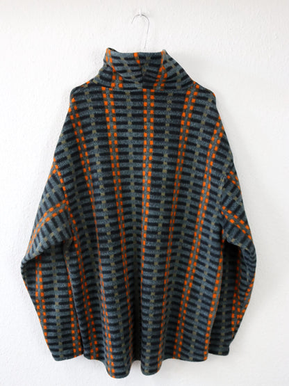 Vintage 80er 90er RODEO Fleecepullover Stehkragen crazy pattern orange grau L