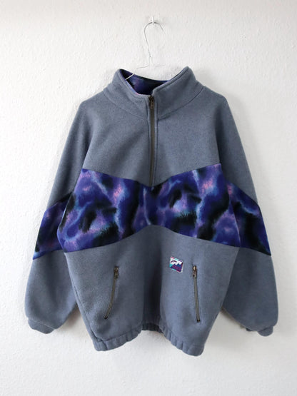 Vintage 80er 90er Fleecepullover Stehkragen crazy pattern grau lila M