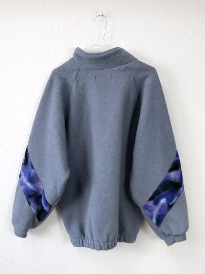 Vintage 80er 90er Fleecepullover Stehkragen crazy pattern grau lila M
