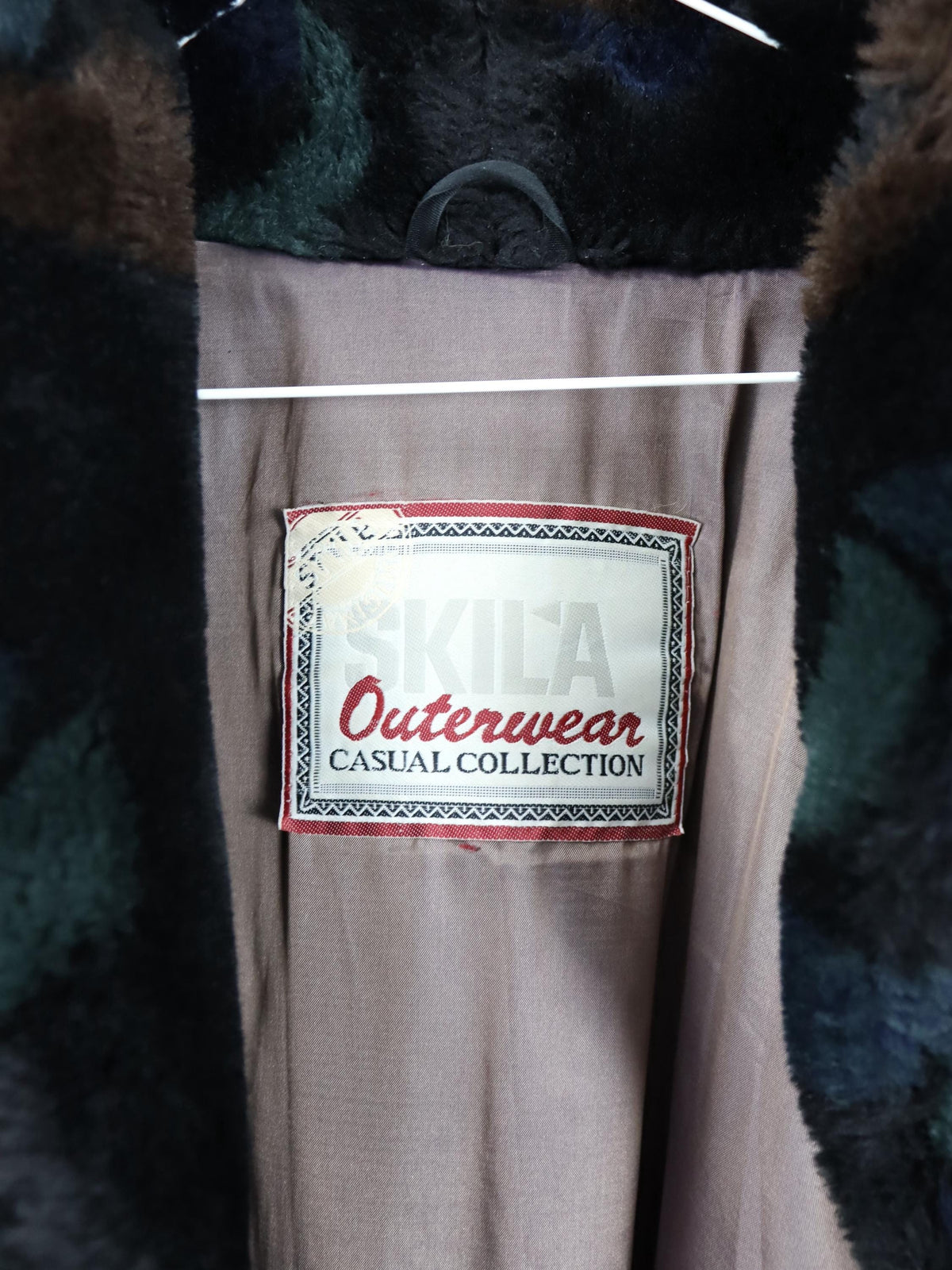 Vintage 80er 90er SKILA Faux Für Mantel gefüttert Jacke Wintermantel crazy pattern 40