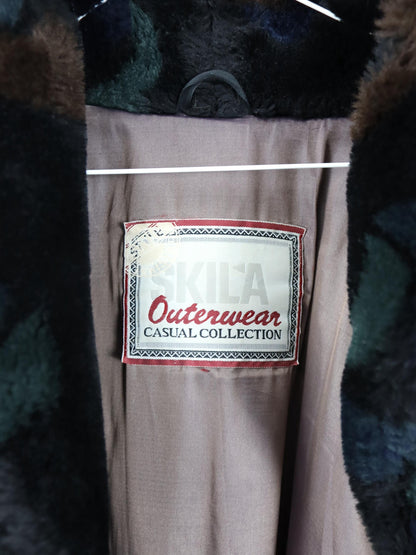 Vintage 80er 90er SKILA Faux Für Mantel gefüttert Jacke Wintermantel crazy pattern 40