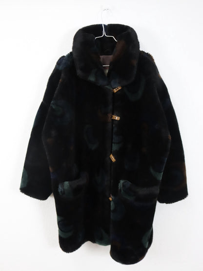 Vintage 80er 90er SKILA Faux Für Mantel gefüttert Jacke Wintermantel crazy pattern 40