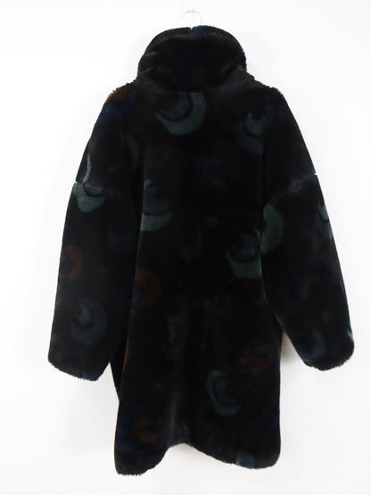 Vintage 80er 90er SKILA Faux Für Mantel gefüttert Jacke Wintermantel crazy pattern 40