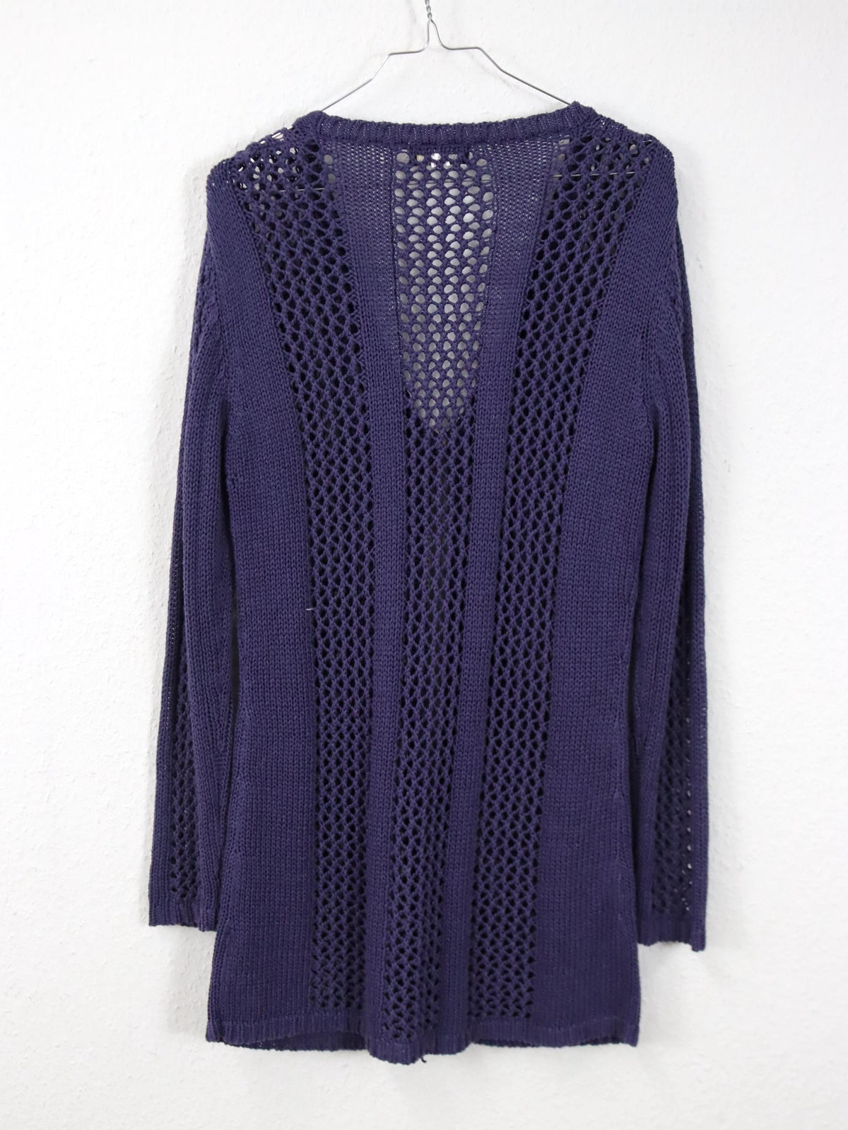 Vintage 90er 00er Y2k CREATION Cardigan Lila gehäkelt lang Strickjacke 40