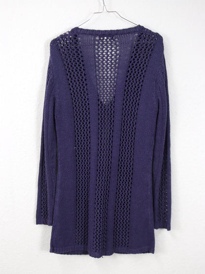 Vintage 90er 00er Y2k CREATION Cardigan Lila gehäkelt lang Strickjacke 40