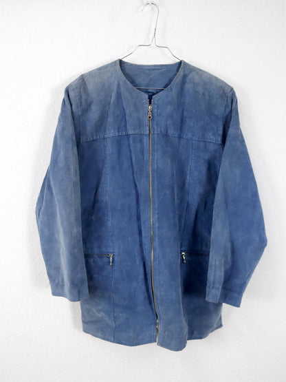 Vintage 80er 90er MISS JOY Lederjacke Wildleder Mantel Schulterpolster blau M