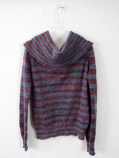 Vintage 90er 00er Y2k Oberteil Pullover Mohair gestreift Carmen Ausschnitt Schulterfrei M