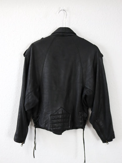 Vintage 80er 90er Bikerjacke Lederjacke schwarz Schnürung schwarz 40 M