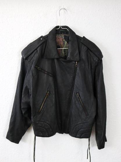 Vintage 80er 90er Bikerjacke Lederjacke schwarz Schnürung schwarz 40 M