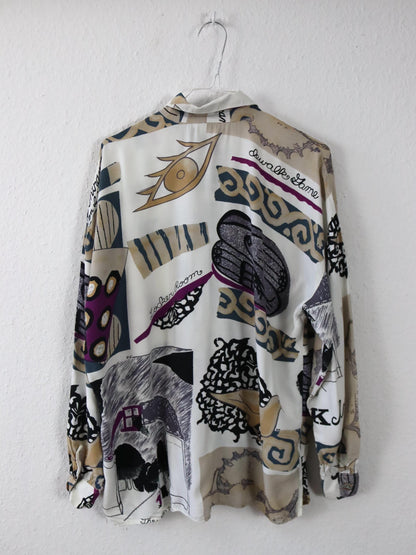 Vintage 80er 90er LAMBERTINO Bluse langarm crazy pattern Viskose 42