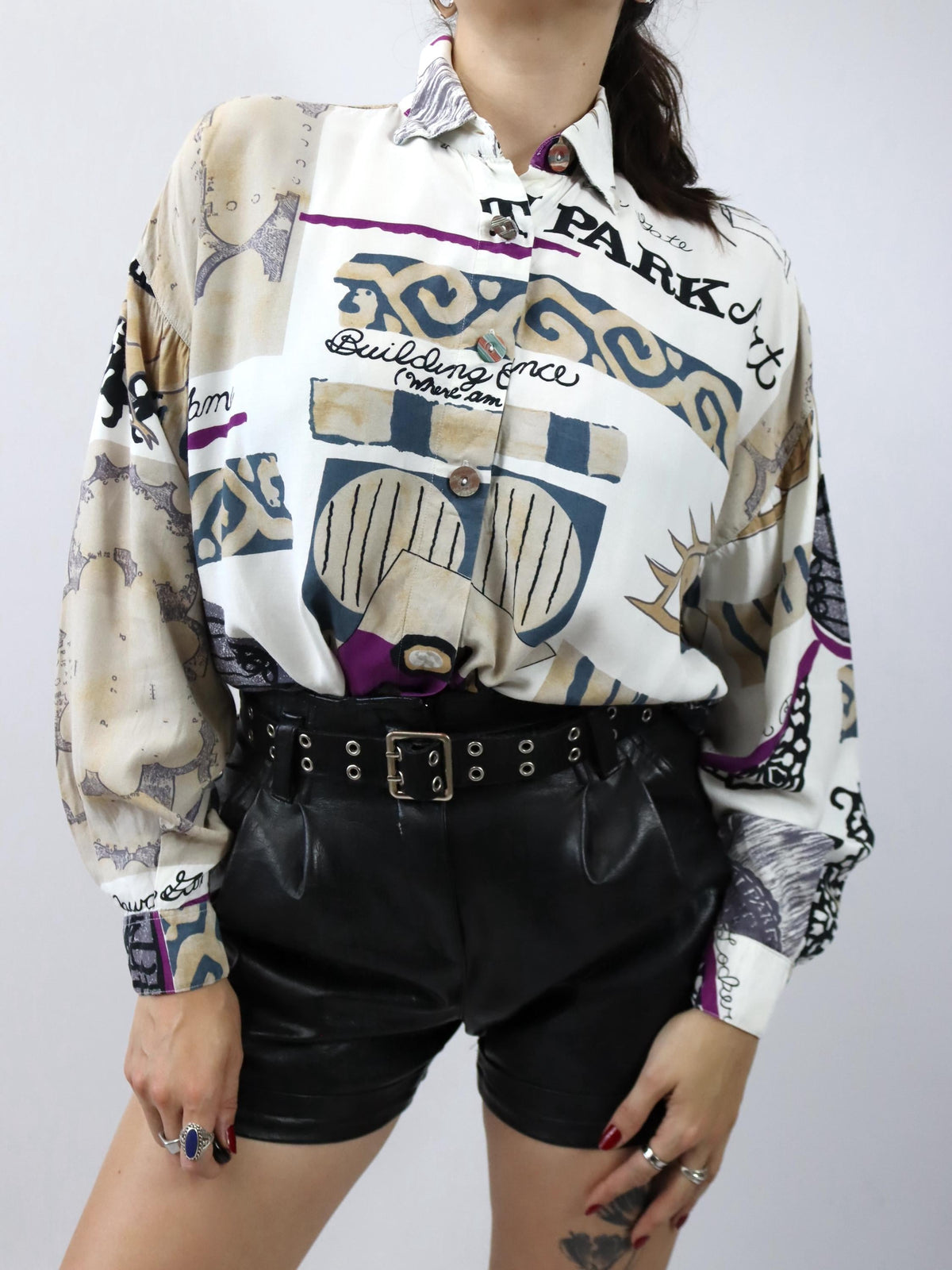 Vintage 80er 90er LAMBERTINO Bluse langarm crazy pattern Viskose 42