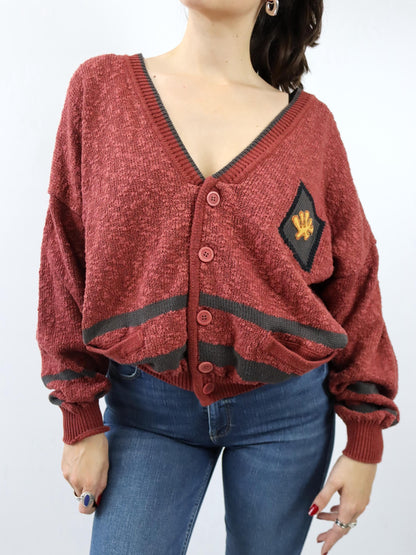 Vintage 80er 90er NANIBON Cardigan Strickjacke Stickerei 50 L