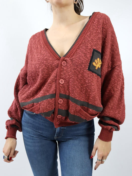 Vintage 80er 90er NANIBON Cardigan Strickjacke Stickerei 50 L