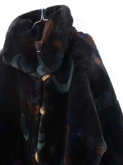Vintage 80er 90er SKILA Faux Für Mantel gefüttert Jacke Wintermantel crazy pattern 40