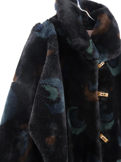 Vintage 80er 90er SKILA Faux Für Mantel gefüttert Jacke Wintermantel crazy pattern 40
