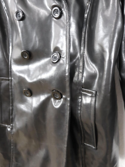 Vintage 80er 90er YOUNG FASHION Mantel Jacke Kunstleder Doppelreihe Kragen glänzend 38