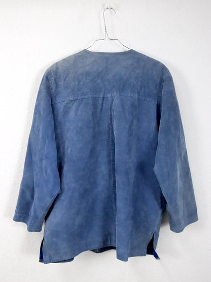 Vintage 80er 90er MISS JOY Lederjacke Wildleder Mantel Schulterpolster blau M