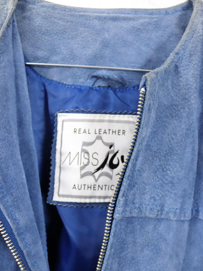 Vintage 80er 90er MISS JOY Lederjacke Wildleder Mantel Schulterpolster blau M