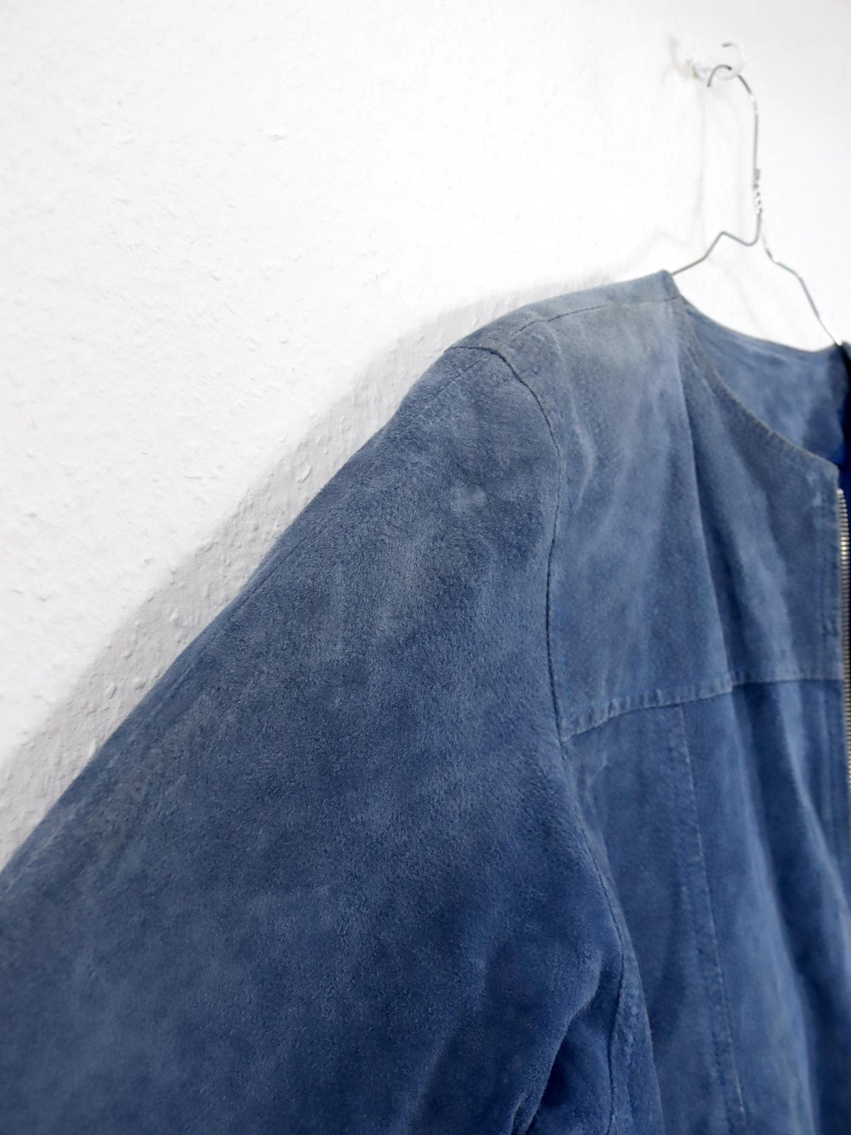 Vintage 80er 90er MISS JOY Lederjacke Wildleder Mantel Schulterpolster blau M
